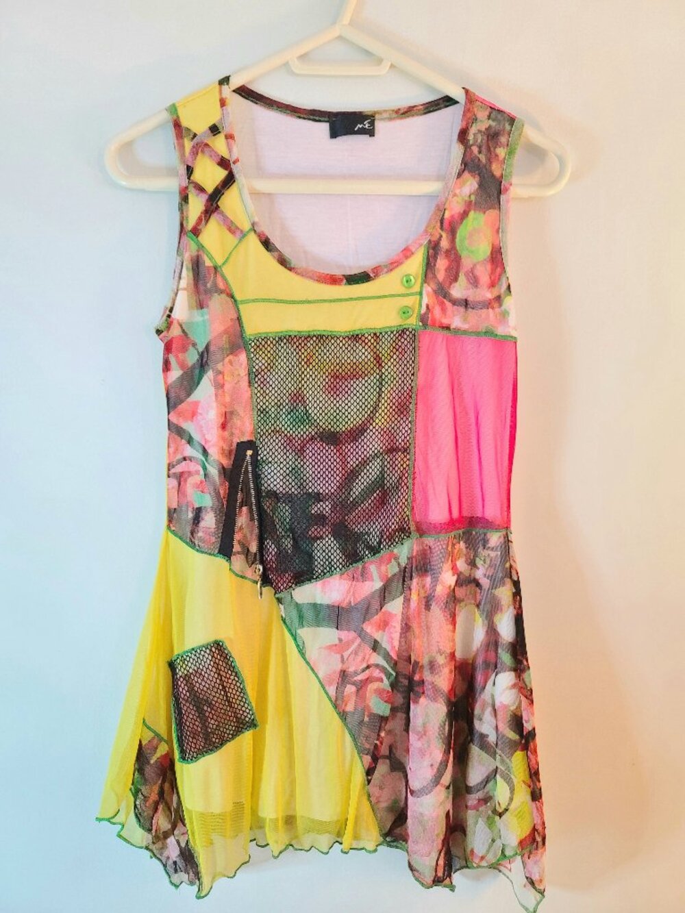 ME France Avant-Garde Mesh Patchwork Tunic Top Mini Dress